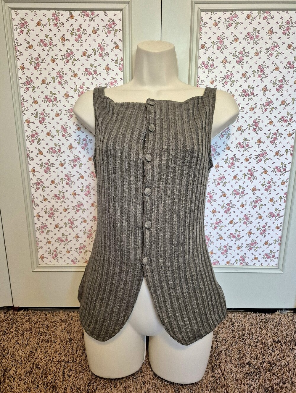SHEIN Ribbed Button-Front Knit Green Camisole Size S